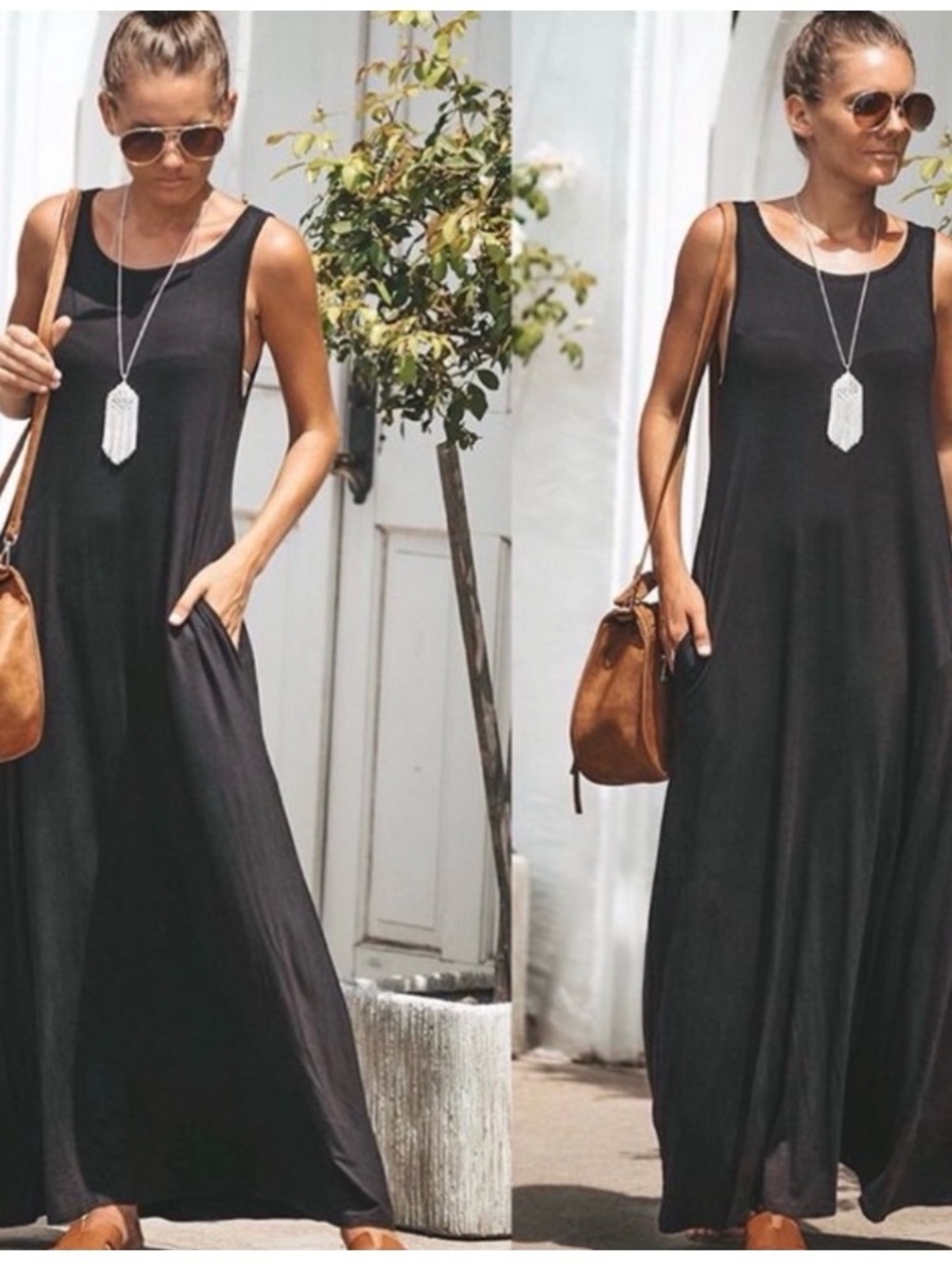 Black knit dress with pockets
